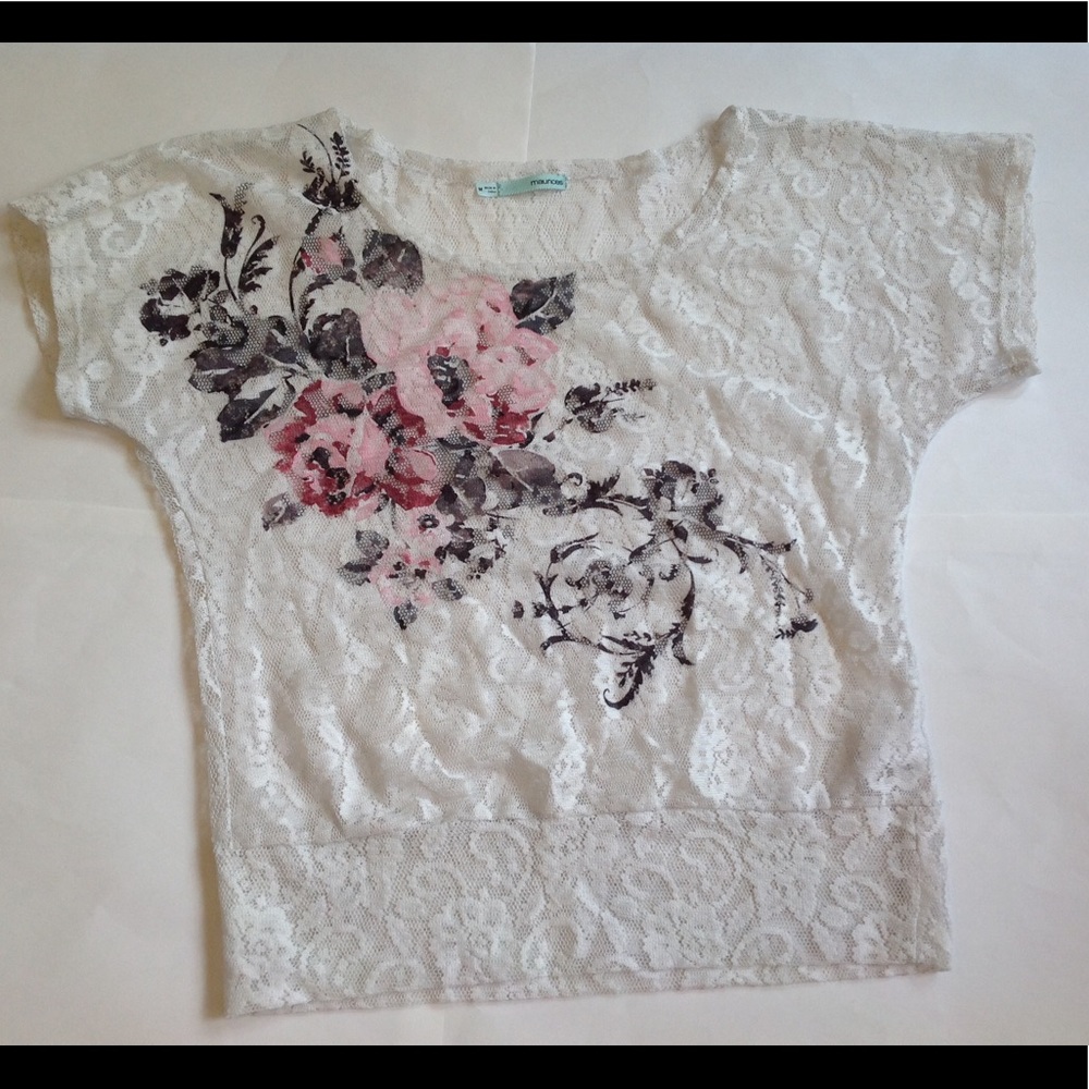 Maurice's white see through lace floral top